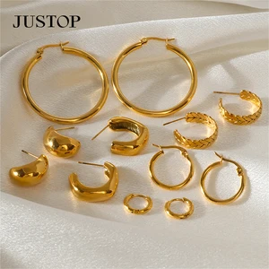 18K PVD Gold Plated Waterproof Stainless Steel Chunky Gold Hoop Earrings Non Tarnish Fashion Jewelry for Women for Parties