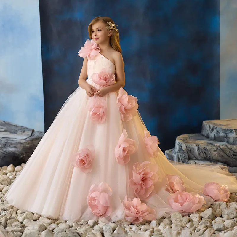 Pink 3d Flower Girl Dresses Kids Party Weddings Dress Children's Wear Little Bridesmaid Baby Girl Ball Gown Prom Dress Pink 3d Flower Girl Dresses Kids Party Weddings Dress Children's Wear Little Bridesmaid Baby Girl Ball Gown Prom Dress