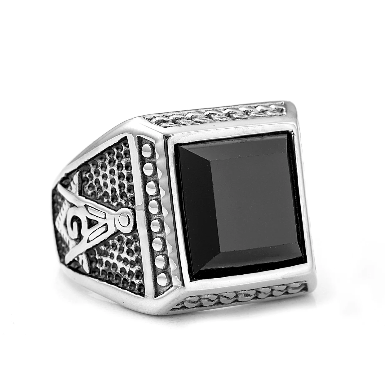 MOWEN Men's Black Stainless Steel Masonic Ring - 3D Large G Master Mason Vintage Signet Ring, Size 11 - View #9