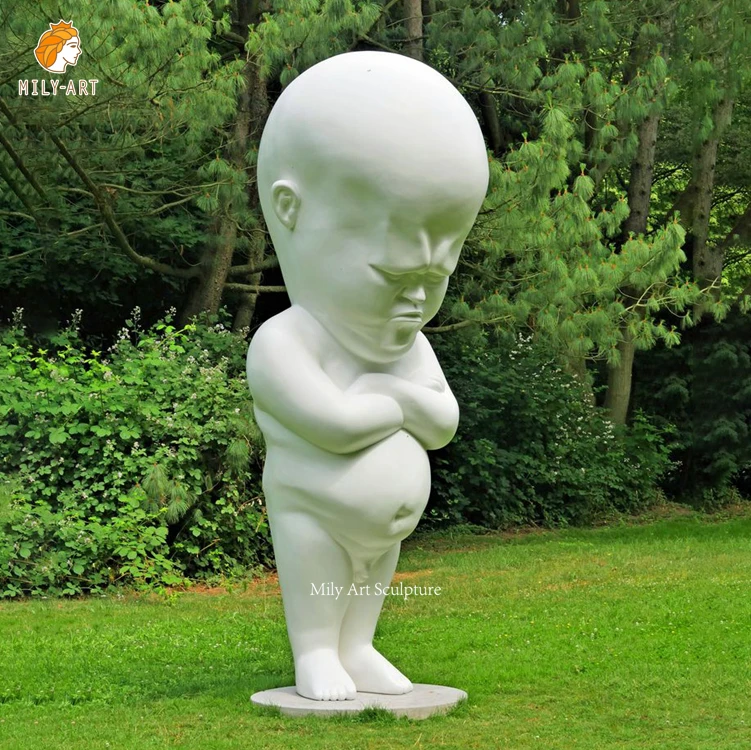 Custom Personality Natural Stone Carving Abstract Statue Marble Angry Boy Sculpture