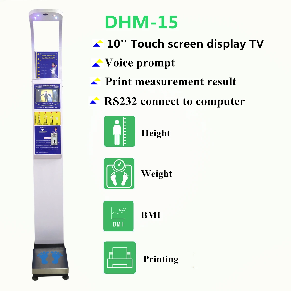 Coin Operated Height Weight BMI Scale with Printer and Land Wheel 200kg -  China Ultrasonic Height Weight Scale, BMI Body Scale