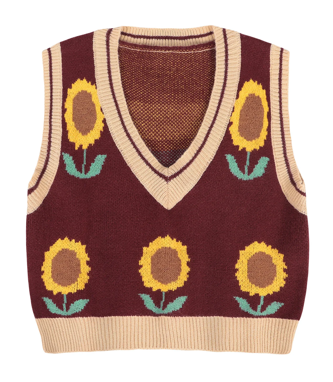 Hot Sale Sunflower Sweater Vest for Women - V-Neck Crop Knitwear 