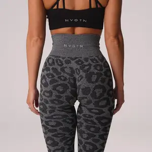 Hot Sale Women High Waist Fitness Yoga Pants Gym Leggings Black Speckled Leopard Seamless Leggings