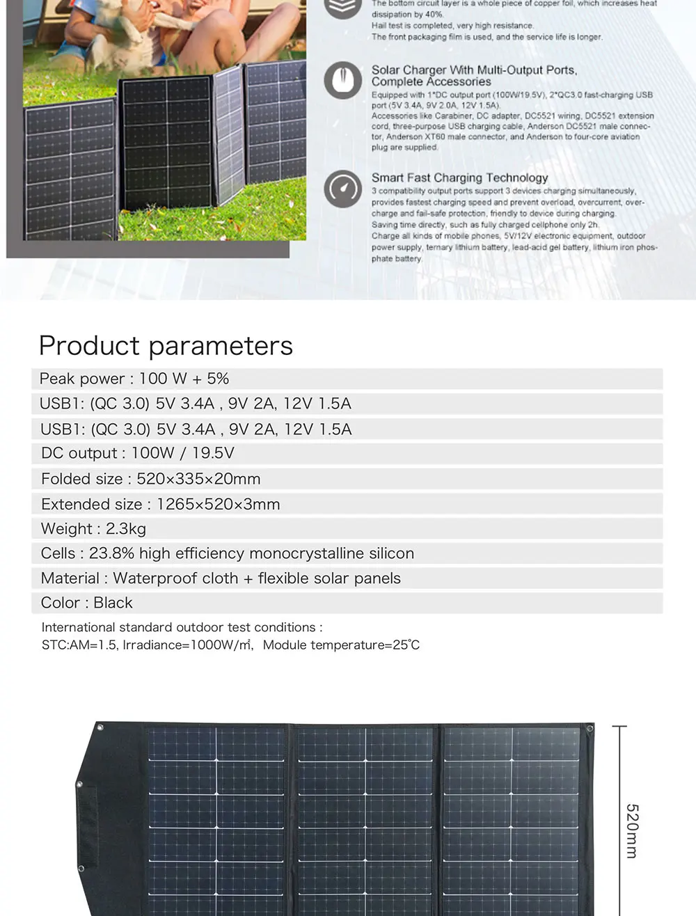 high conversion foldable portable solar panel 100w 200w foldable portable solar panel portatil solar charger