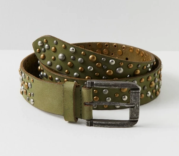 Customized Casual Fashion Ladies Belt Vintage Green Genuine Leather Studded Women Belt
