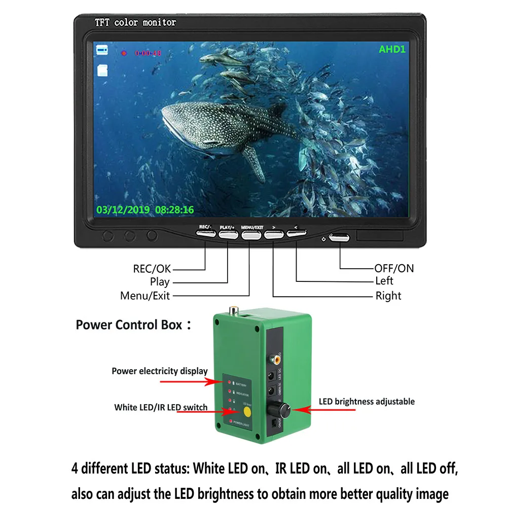 
30m DVR Fish Finder Underwater Fishing Camera with 15pcs White LEDs+15pcs Infrared Lamp 1080P AHD Camera For SEA ICE Fishing 