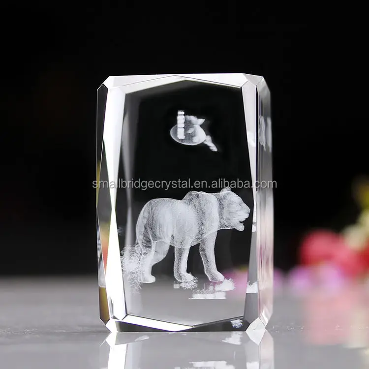 New Design Chinese 3D Tiger Gift Decor Souvenir Carved Engraving Technique Laser Etched Crystal Cube K9 Glass with UV Printing supplier