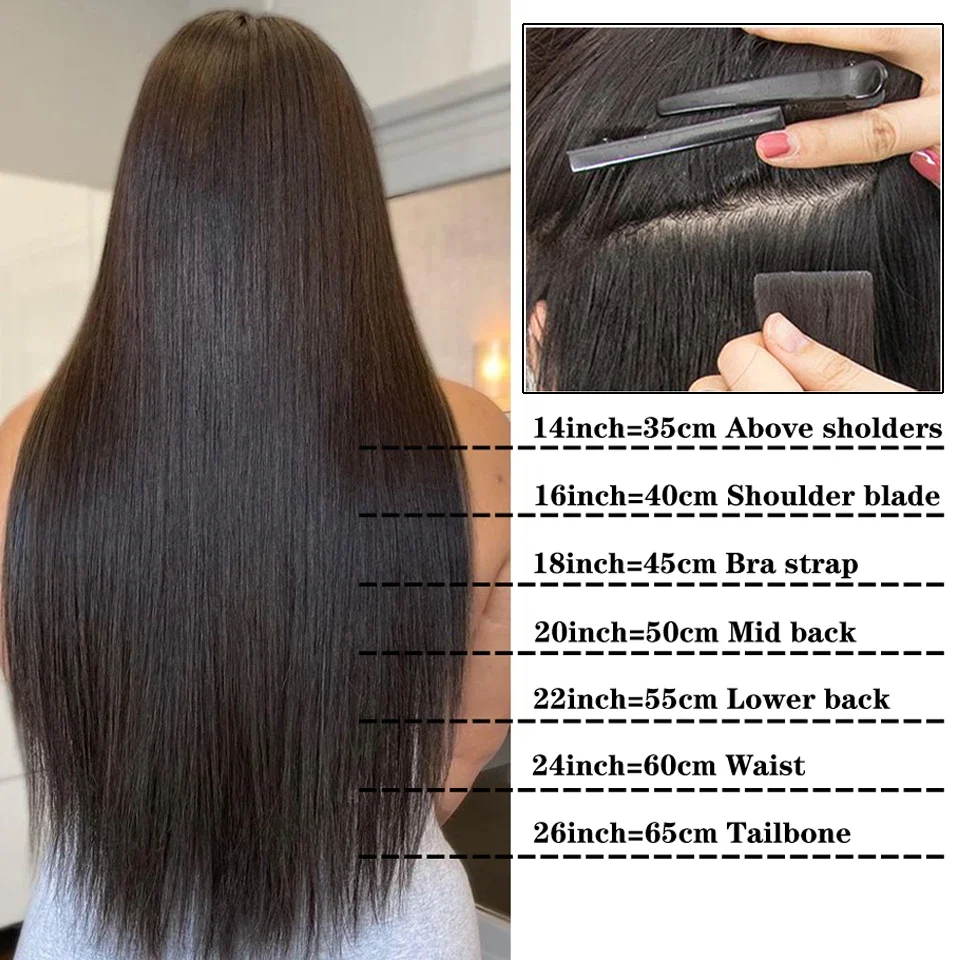 Tape-In-Extensions aus Echthaar, 100 % Remy-Naturhaar, 40,6–66 cm, glatt, nahtlos, Skin Weft, selbstklebend, für Frauen_voghion.com