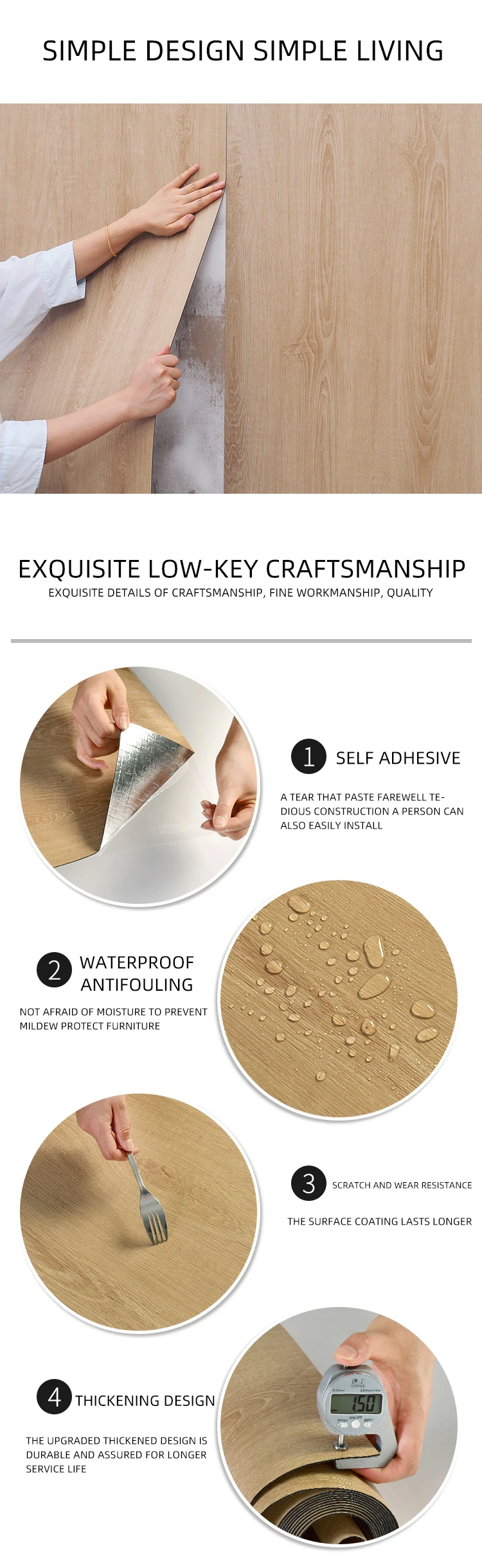 Modern Style Wood Grain Pvc Waterproof Adhesive Wallpaper Wall Paper