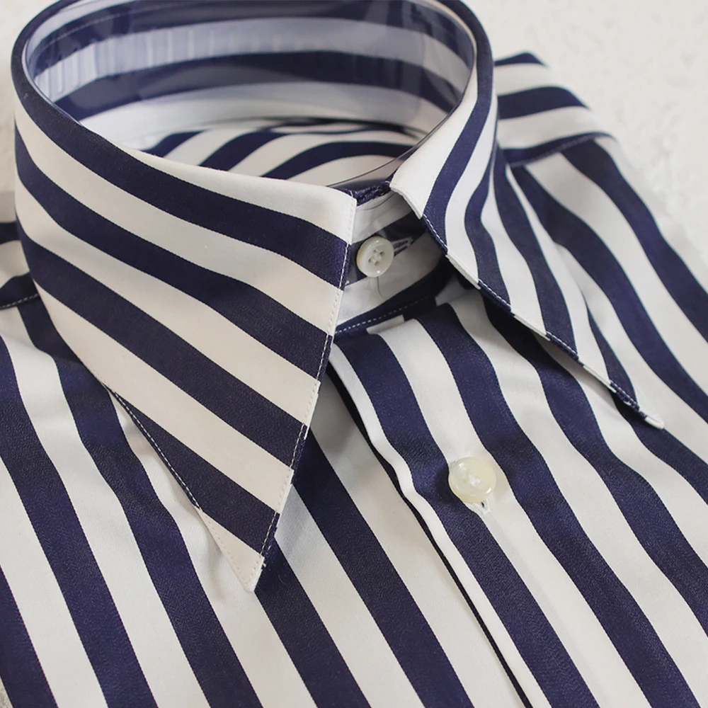MTM 100% Cotton Italian Style Custom Shirt Tailor Made Wide Striped Mens Dress Shirt for Tailor Shop