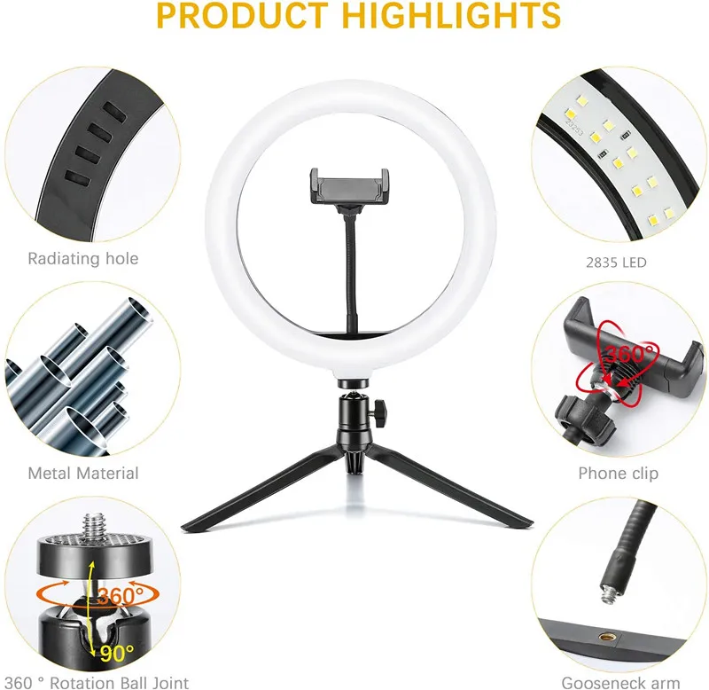 8-Inch Tabletop LED Ring Light With Mirror & Tripod - Perfect For Selfies, Makeup, And Video Content