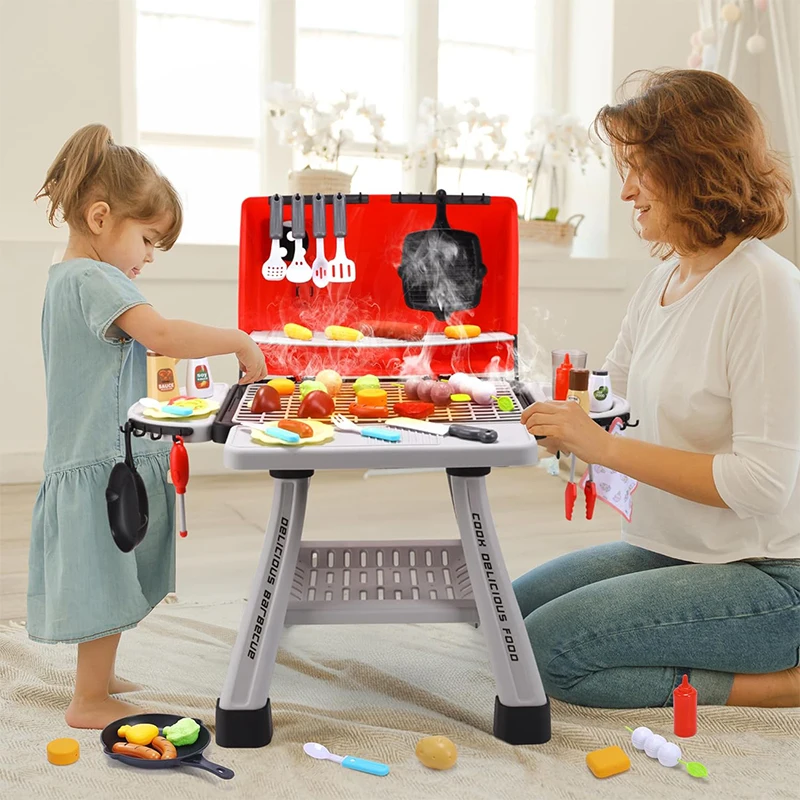 Barbecue Jouet Enfant – Fumée Réaliste Avec Sons, Accessoires Coupe – Cuisine Imitation Pour Petits