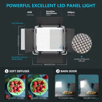 Neewer Metal Frame 660 LED Video Light Dimmable BI-Color with APP Intelligent Control System and LCD Screen detail image