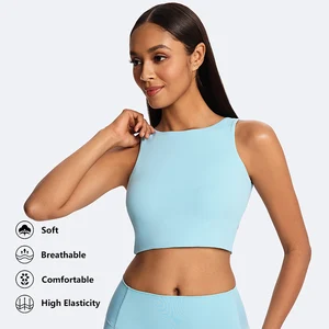 Custom ODM 82% Recycled Polyester 18%Spandex Cut Out Back Sport Bra High Supports High Neck Tank Crop Top Sport Gym Yoga Tops