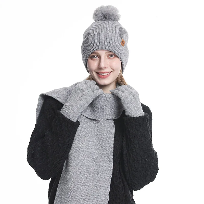 Women\'s Winter Beanie Gloves Scarf Set Fleece Lined Touchscreen 3pcs/set Winter Beanie Hat Scarf Touchscreen Gloves Set for  main image 3