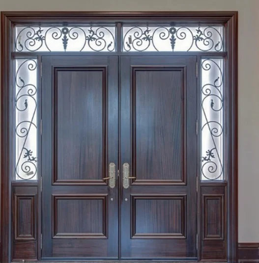 Solid Wood Entry Front Doors Gate Exterior Wood Main Door With Smart Lock