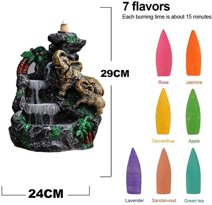 Ganesha Backflow Incense Burner Elephant God Emblem Auspicious and Success Ceramic Cone Censer Home Decor Incense Stick Holder