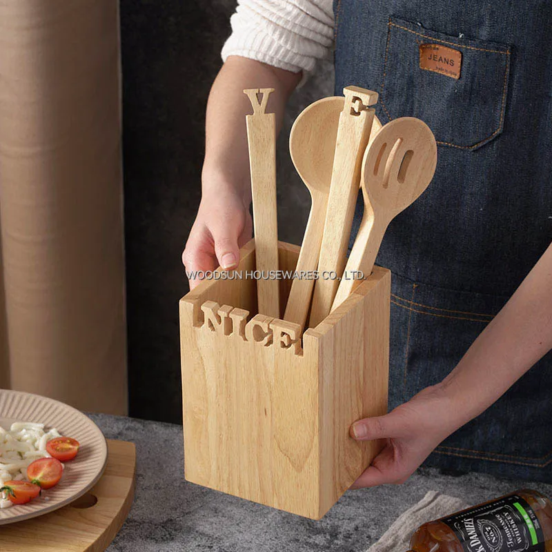 Woodsun Rubber Wood Cutlery Spoon Kitchen Wooden Utensils For