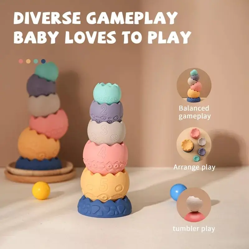Sensory Educational Montessori Stacking Balls Soft Rubber Children Baby