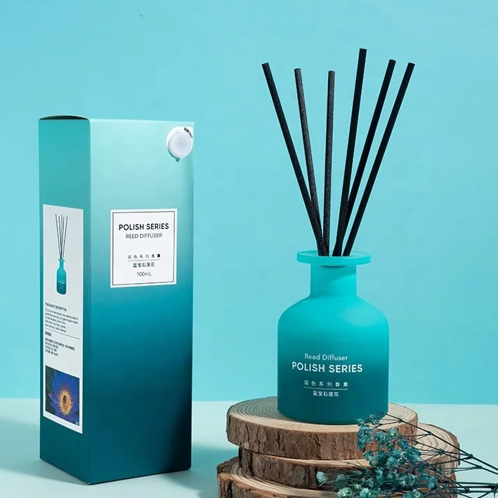 Multi Inventory Customized 200Ml Gradient Purple and Blue Glass Essential Oils Diffuser Simple Round Reed Diffuser Bottle