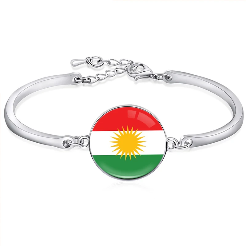 Collana Con Ciondolo Mappa Bandiera Del Kurdistan – Unisex, In Lega, Con Goccia Smaltata, Catena 45 Cm, Regalo In Argento