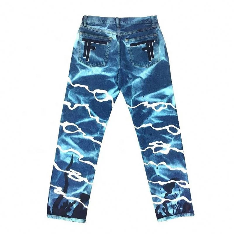 2022 Wave Print Tie Dye Jeans: Men's Street Style Loose Straight Leg Pants