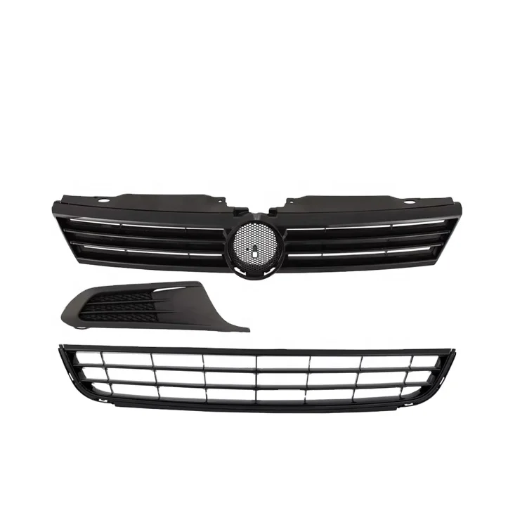 OHGGYQO 4pcs Set  Glossy Black Glossy Black Textured Mesh-Style Front Bumper Upper Lower Auto Sensors for VW Jetta 2011-2014