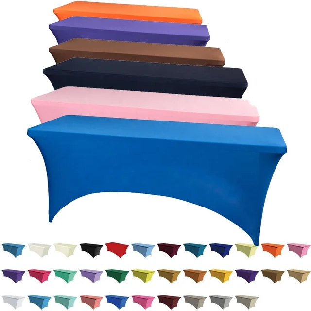 Rectangular 6ft 8ft Spandex Table Cover Round Pattern Stretch Polyester Fabric Cloth Wedding Banquets Parties Hotels Restaurants