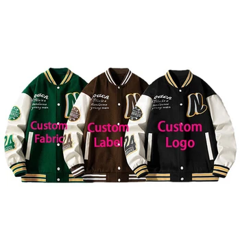 2022 Custom Logo Leather Sleeves Embroidery Black Couple College Baseball Men's Jacket Letterman Light Blue Varsity Jacket