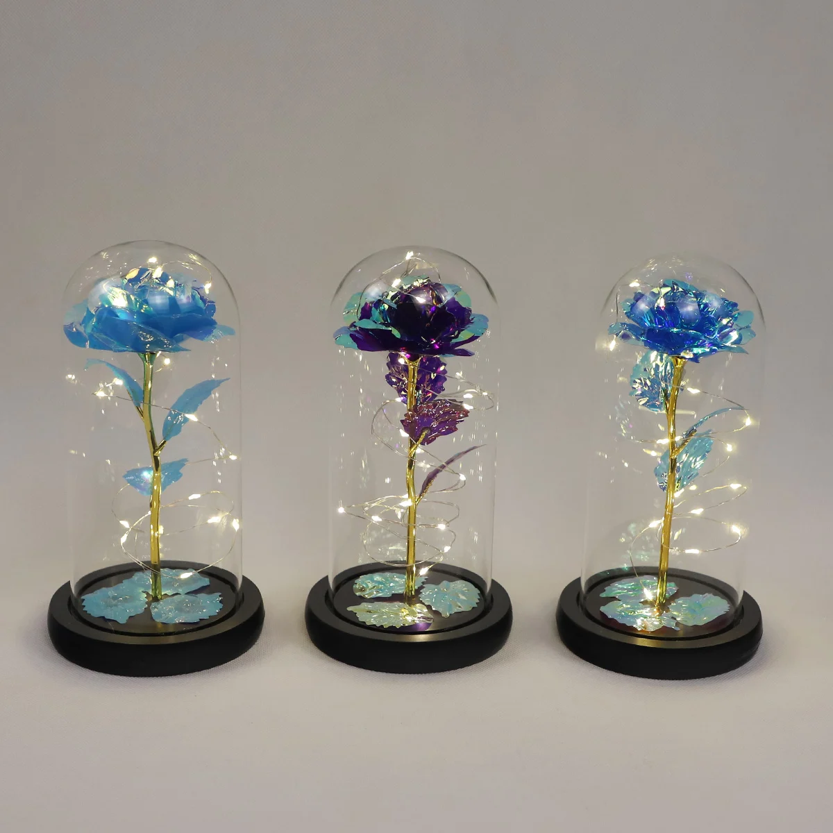 christmas ornaments flowers glass led light dome rose cover glass rose light up flowers for home light