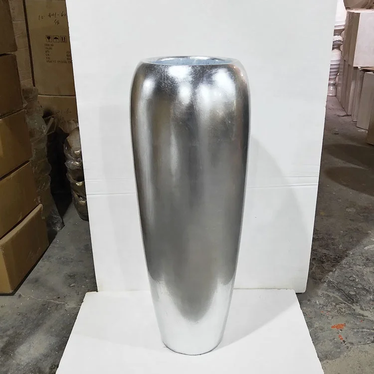 Large Modern Metal Leaf Floor Silver Fiberglass Flower Vases Pots