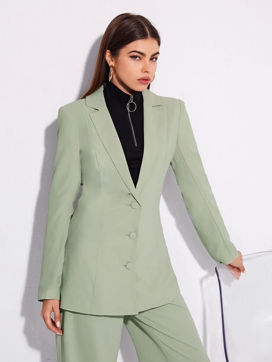 Customizable Mint Green Single Button Office Work Wear Casual Ladies Women Jackets Blazers