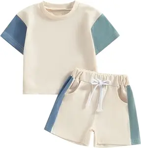 OEM Service Customized 100% Cotton Clothing Sets for Boys Splice Casual Kids Summer Clothing Set