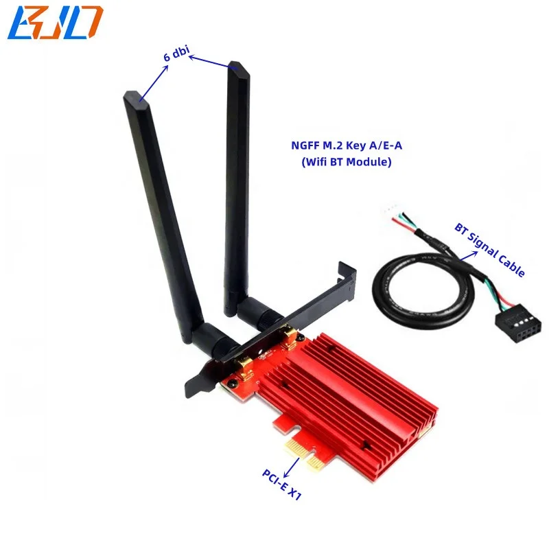 Адаптер Wi-Fi BT PCIe M.2 NGFF на PCI-E 1X беспроводной адаптер с 2 антеннами 6 дБи для Intel AX210 AX200 без