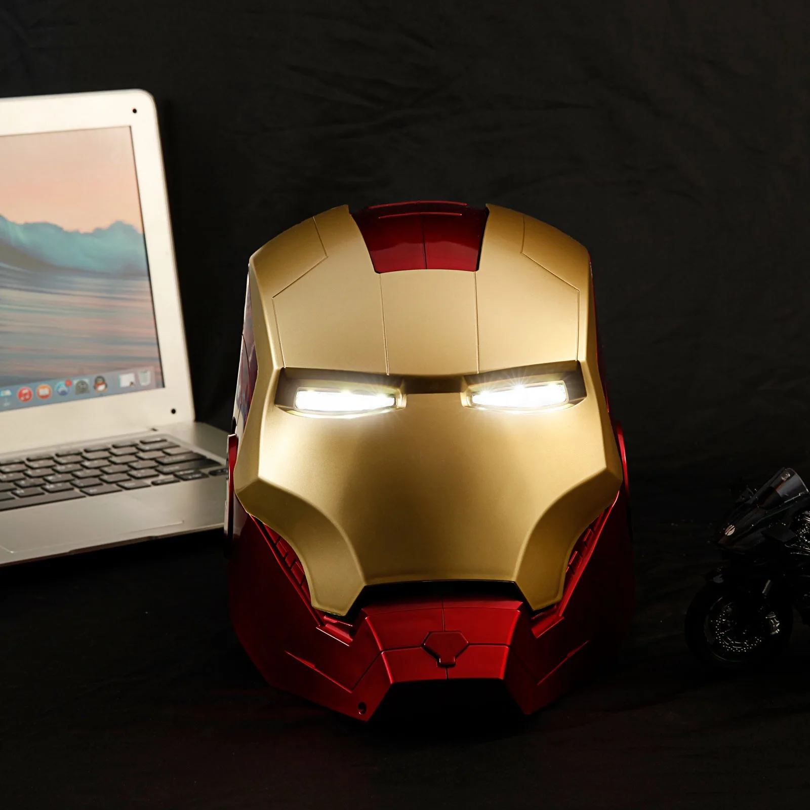 Ironman Helmet Light Led Action Figures Collection PVC Model Toys Wearable Cosplay Props Eyes Glow Gift