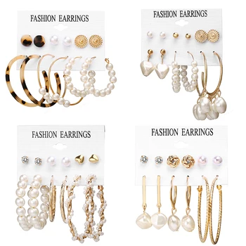 Oversize Geometric Pearl Hoop Earrings For Women Gold Twist Earring Set Brincos Big Circle Leopard Fashion Jewelry N99022