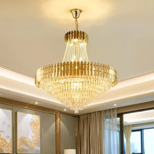 Postmodern Flush Mount Ceiling Gold Steel Crystal Round Pendant Lights Chandelier Luxury for Living Room