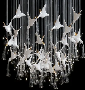 Nordic Designer Villa Hotel Lobby Dining Room Decor Swallow Ceramics Pendant Bird Hanging Ceiling Light Modern Led Chandelier