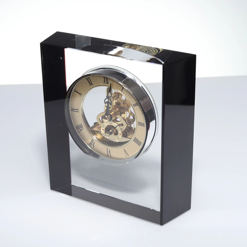 Hot Sale Custom Crystal Desk Clock Engraving Glass Crystal Clock For Gifts Souvenirs factory