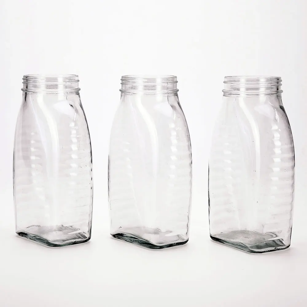 VISTA Empty 650ml Spherical Round Glass Bottle  Honey Jar Square Clear Luxurious Honey Glass Jars with Metal Cap