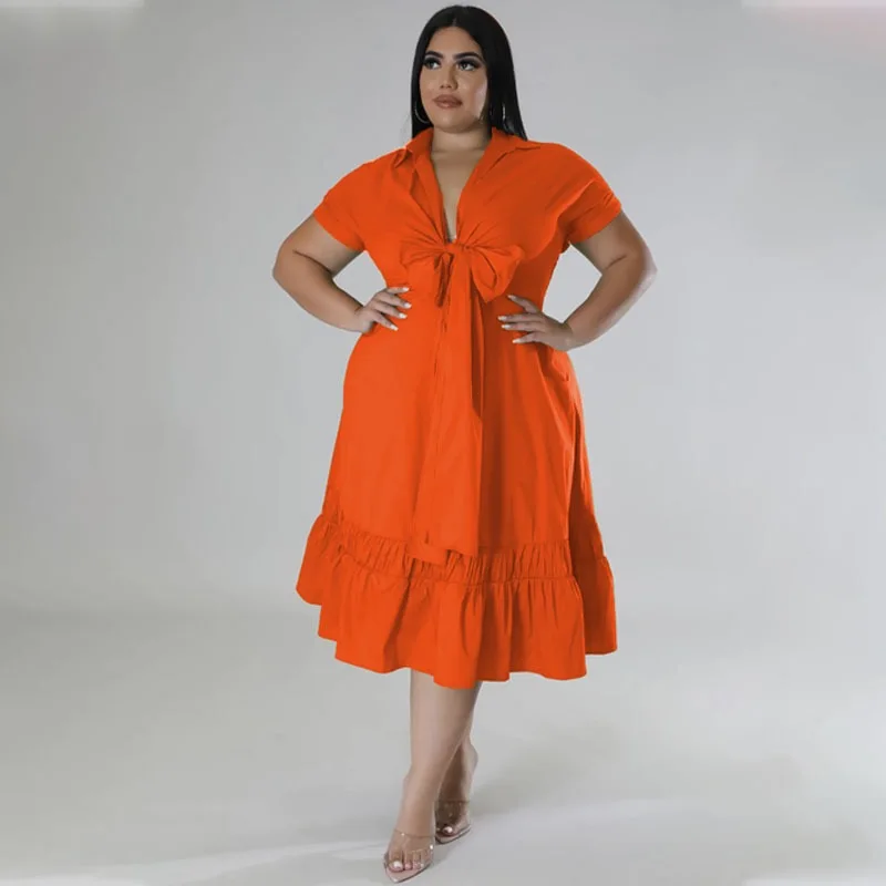 Boboyu 5xl Plus Size Women Clothing 2022 Ladies Lace Up Shirt Dress