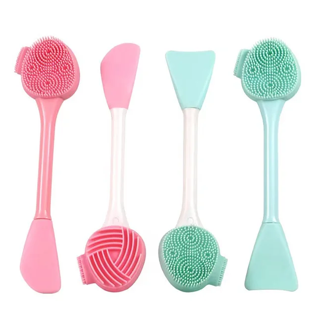 Wholesale Eco-friendly 3D Double Soft Bristled Silicone Face Cleansing Brush Facial Cleanser 2 in 1