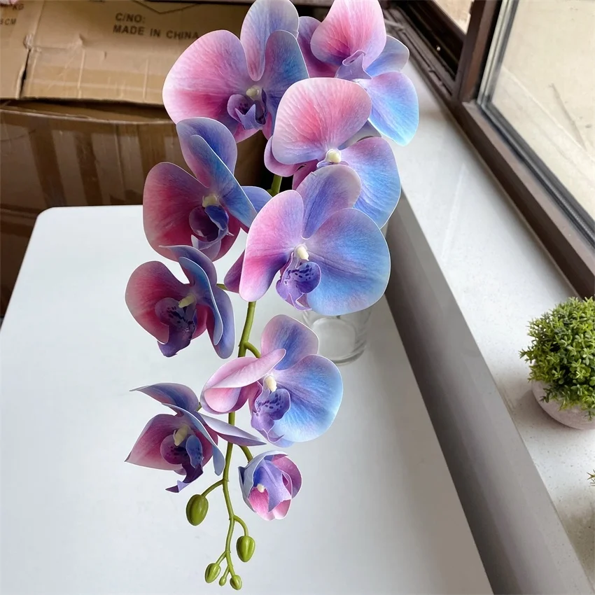 3d Printing Real Touch Orchids Gradient Rainbow Orchid Flowers 9 Heads Latex Butterfly Flower Artificial Orchids