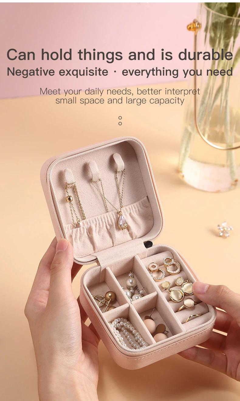 Wholesale Custom Logo Pu Leather Small Square Necklace Ring Earring Wedding Gift Jewelry Box Travel Jewellery Boxes Organizer