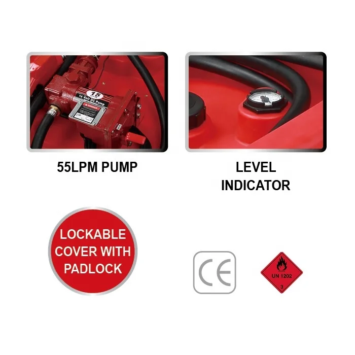 Plastic Diesel Fuel Tank 200L with 12V Electric Pump - Portable