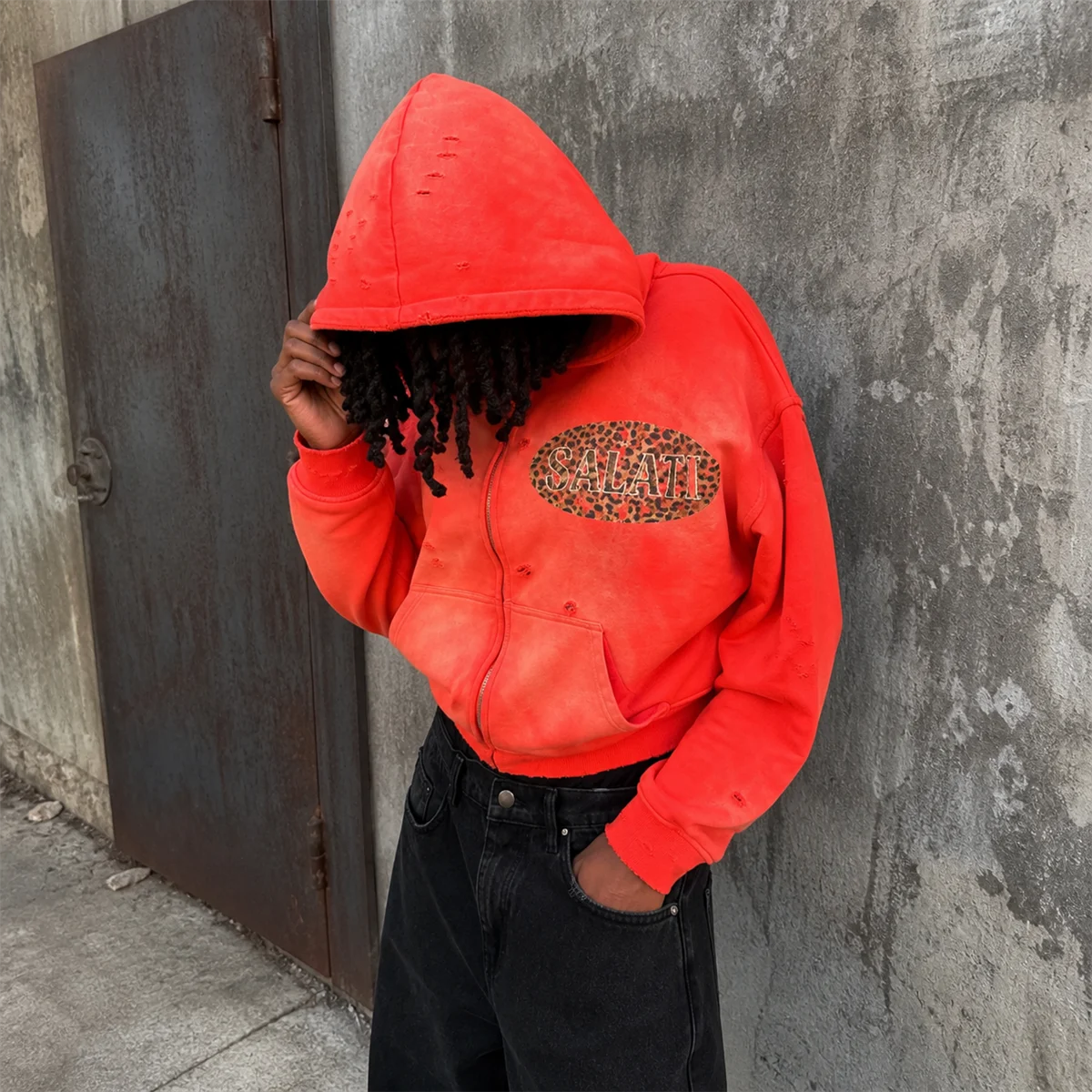 Custom Men's heavyweight Cotton Oversize Streetwear Zip up Hoodie Unisex Embroidery distressed Boxy Acid Washed Hoodies For Men