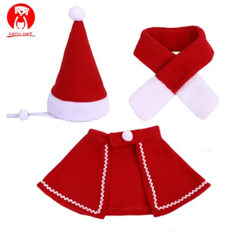 Winter Warm Pet Cape Hat Scarf Red Santa Hat Christmas Pet Costume for Puppy Cat Christmas Pet Accessories Cosplay Clothes