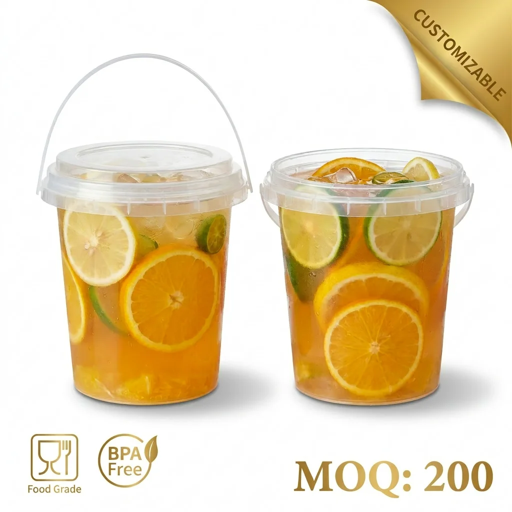 Custom Logo Transparent PP Plastic Cups 700ml, 1000ml Single-Wall Containers for Milk Tea, Juice, C