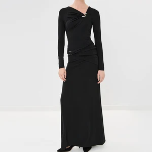 Wisrise Fashion High Quality Custom Fashionable Women's Black Long Sleeve Slim Bodycon Ruched Maxi Dress