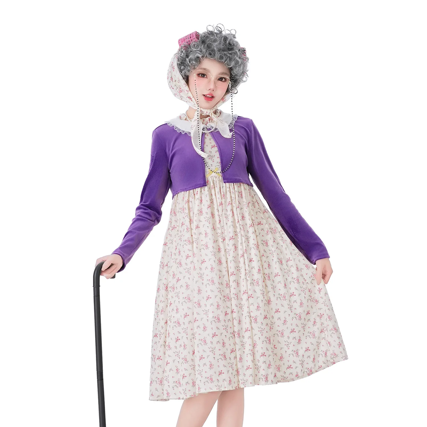 old lady floral dress Halloween Adult Funny Granny Costume Cosplay Party Outfit Sept26-launch-2